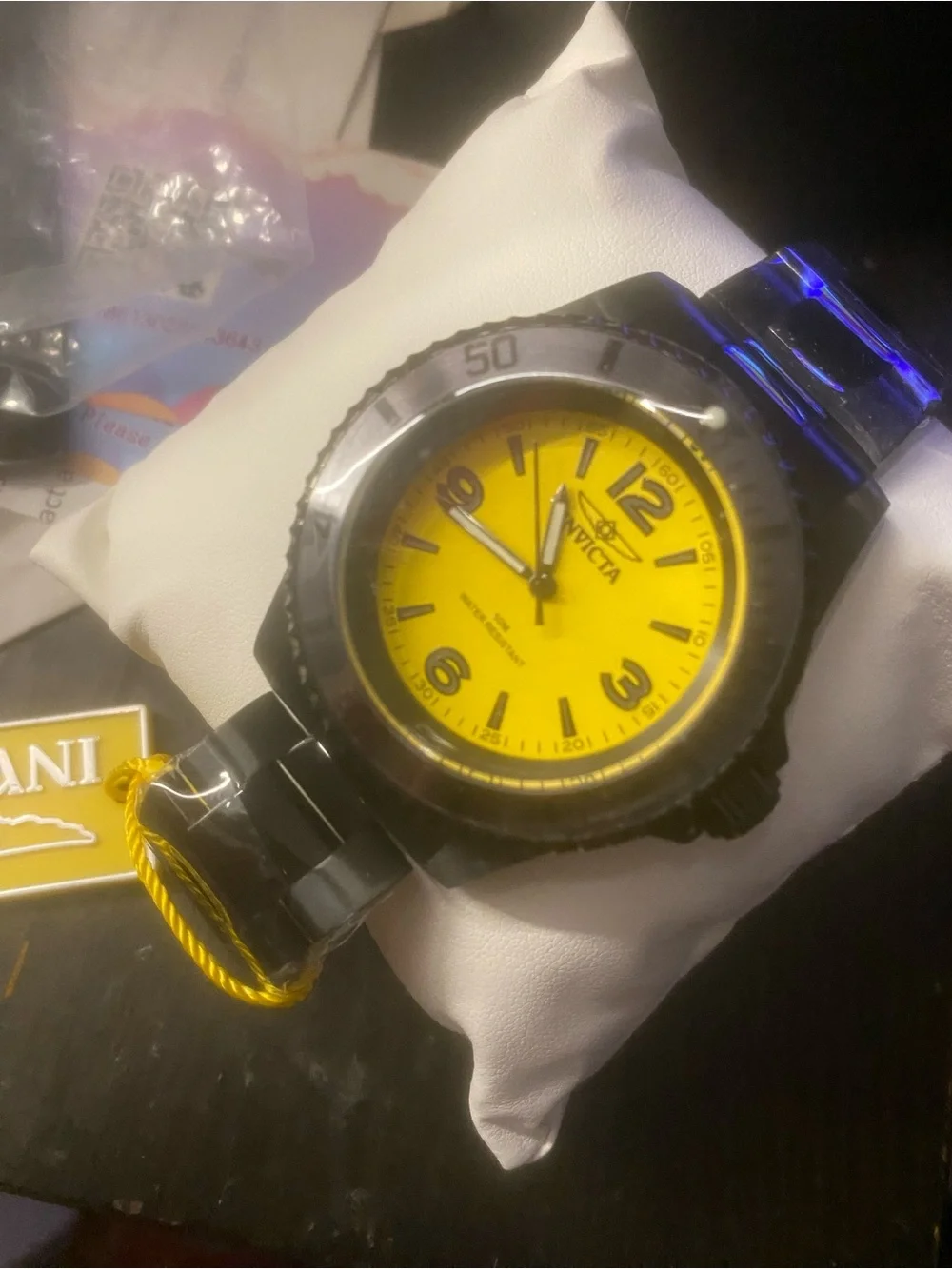 New Invicta Men's Black Watch with Yellow Dial